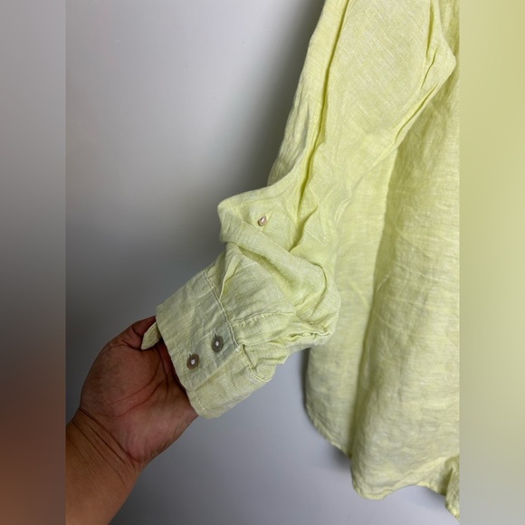 Sigrid Olsen 100% Linen Size L Light Yellow Button-Up Blouse Natural  old Money - Picture 8 of 13
